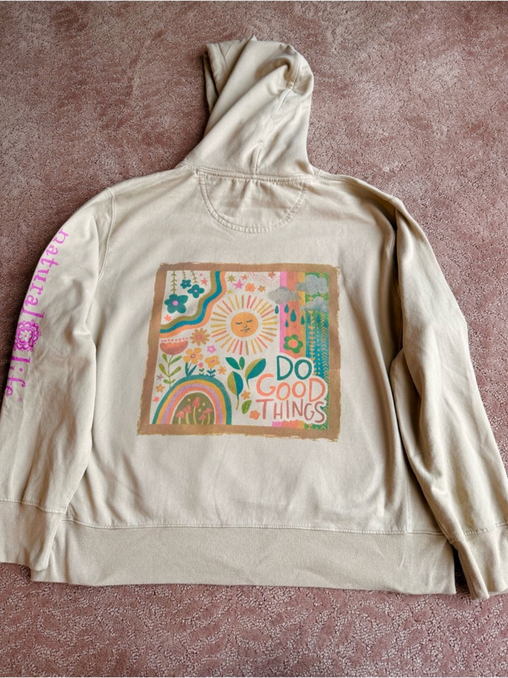 Natural Life ‘Do Good Things’ Beige Colorful Graphic Hoodie